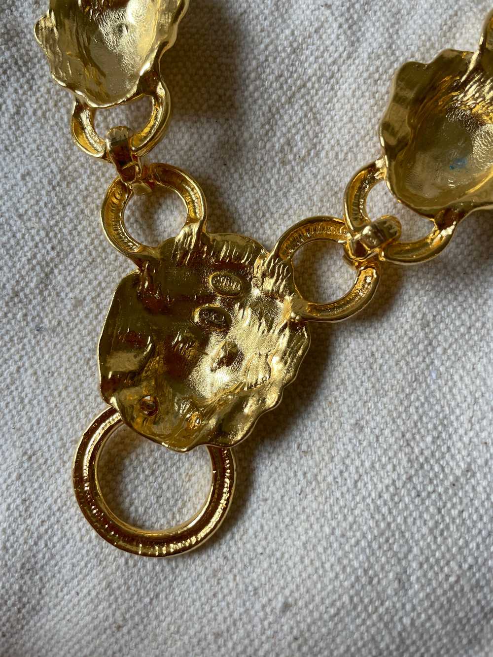 1980s gold lion necklace / 80s status print style… - image 8