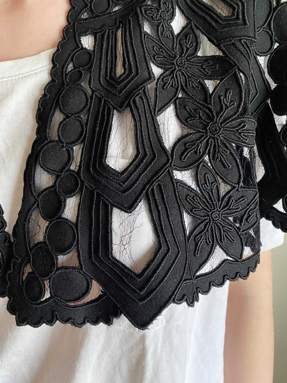 vintage lace shrug collar / black cutout mesh sto… - image 2