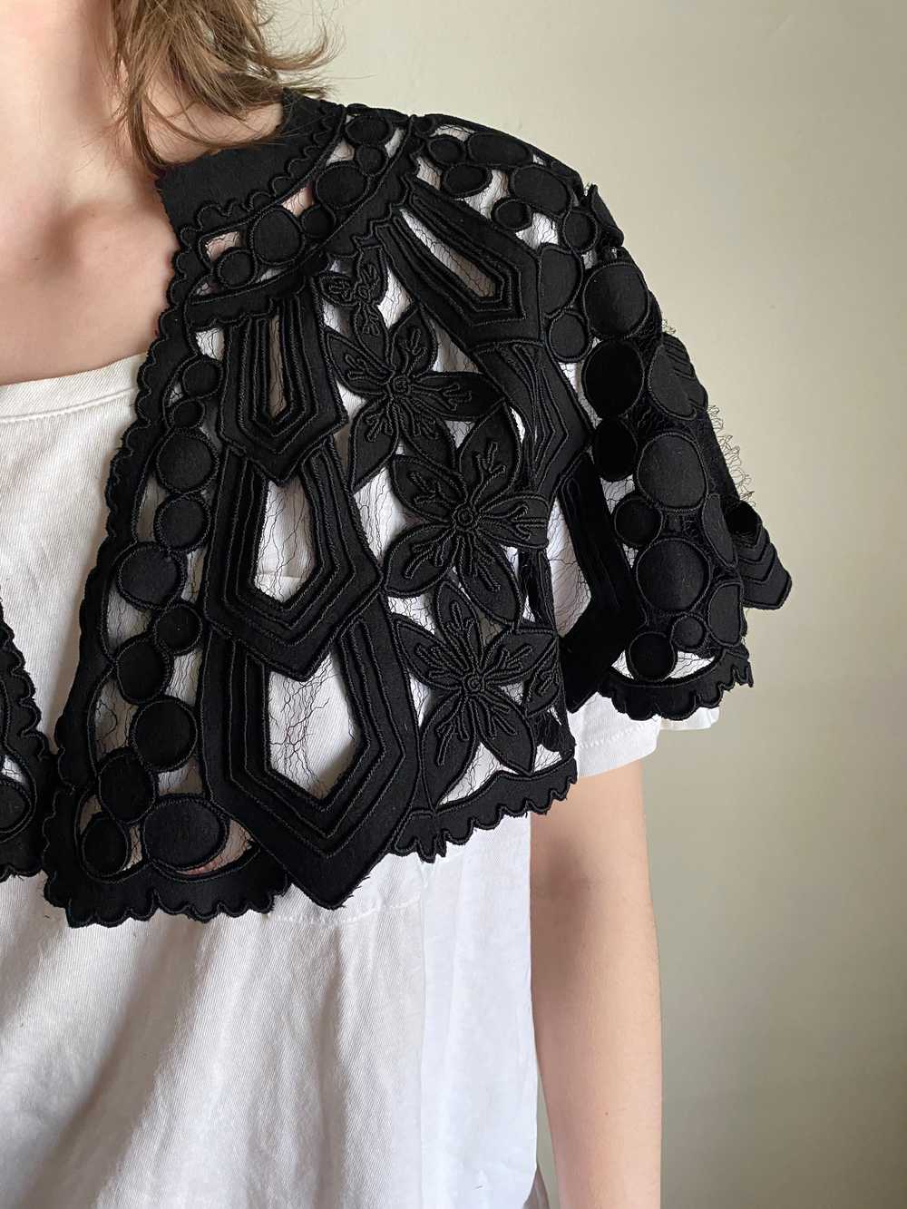vintage lace shrug collar / black cutout mesh sto… - image 3