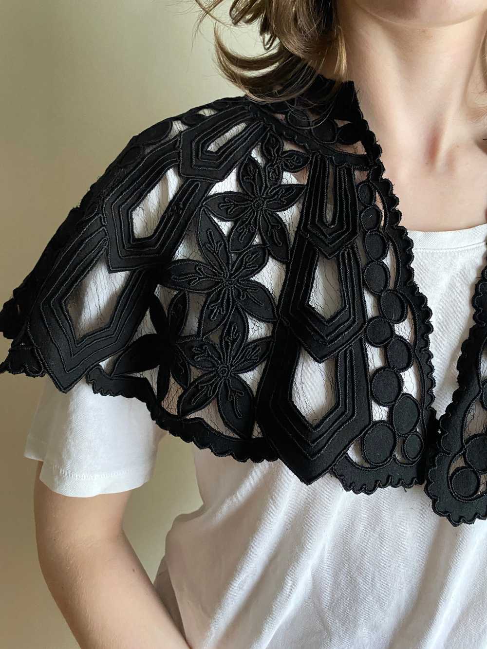 vintage lace shrug collar / black cutout mesh sto… - image 4