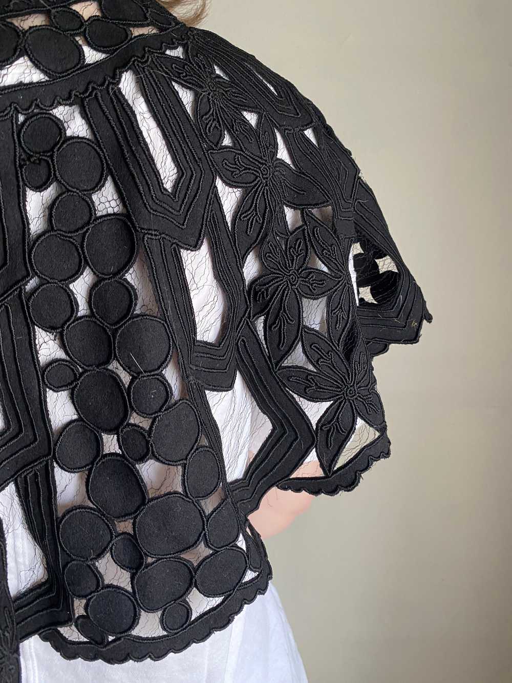 vintage lace shrug collar / black cutout mesh sto… - image 5