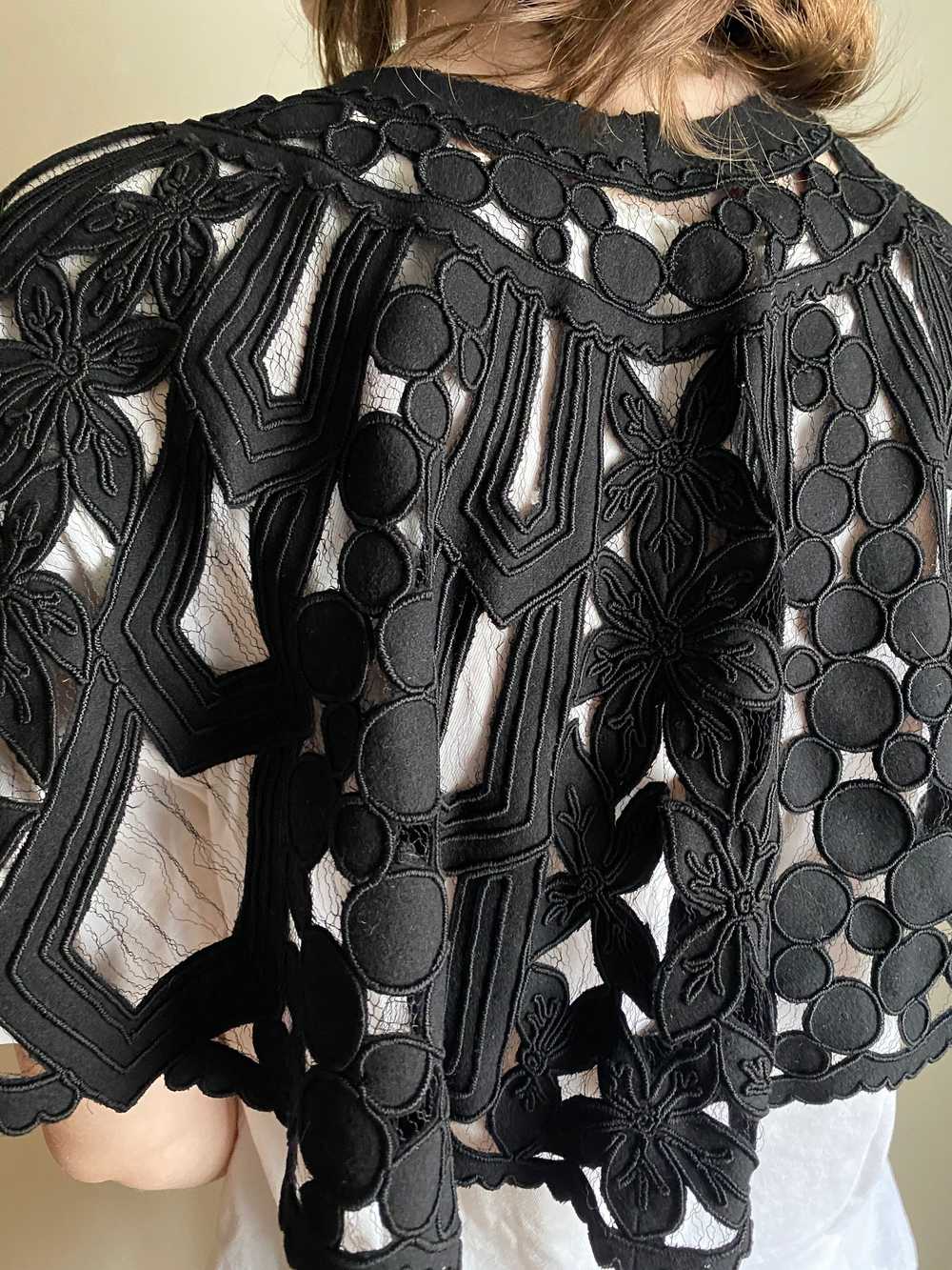 vintage lace shrug collar / black cutout mesh sto… - image 6