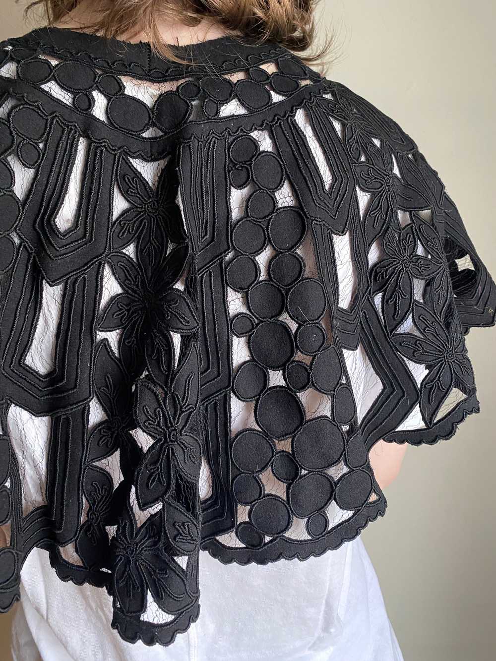 vintage lace shrug collar / black cutout mesh sto… - image 7