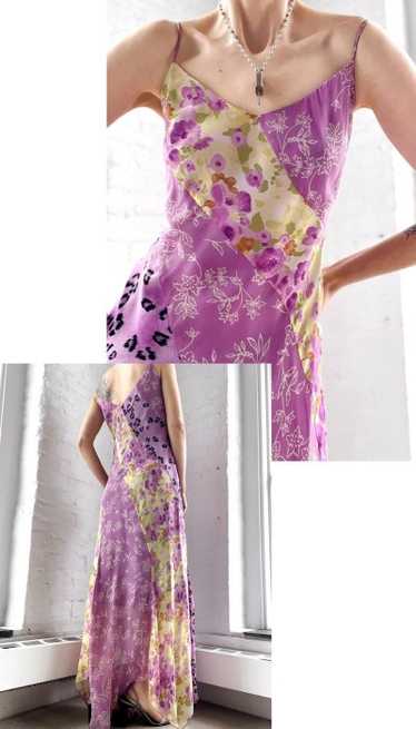 90s silk lavender patchwork slip dress