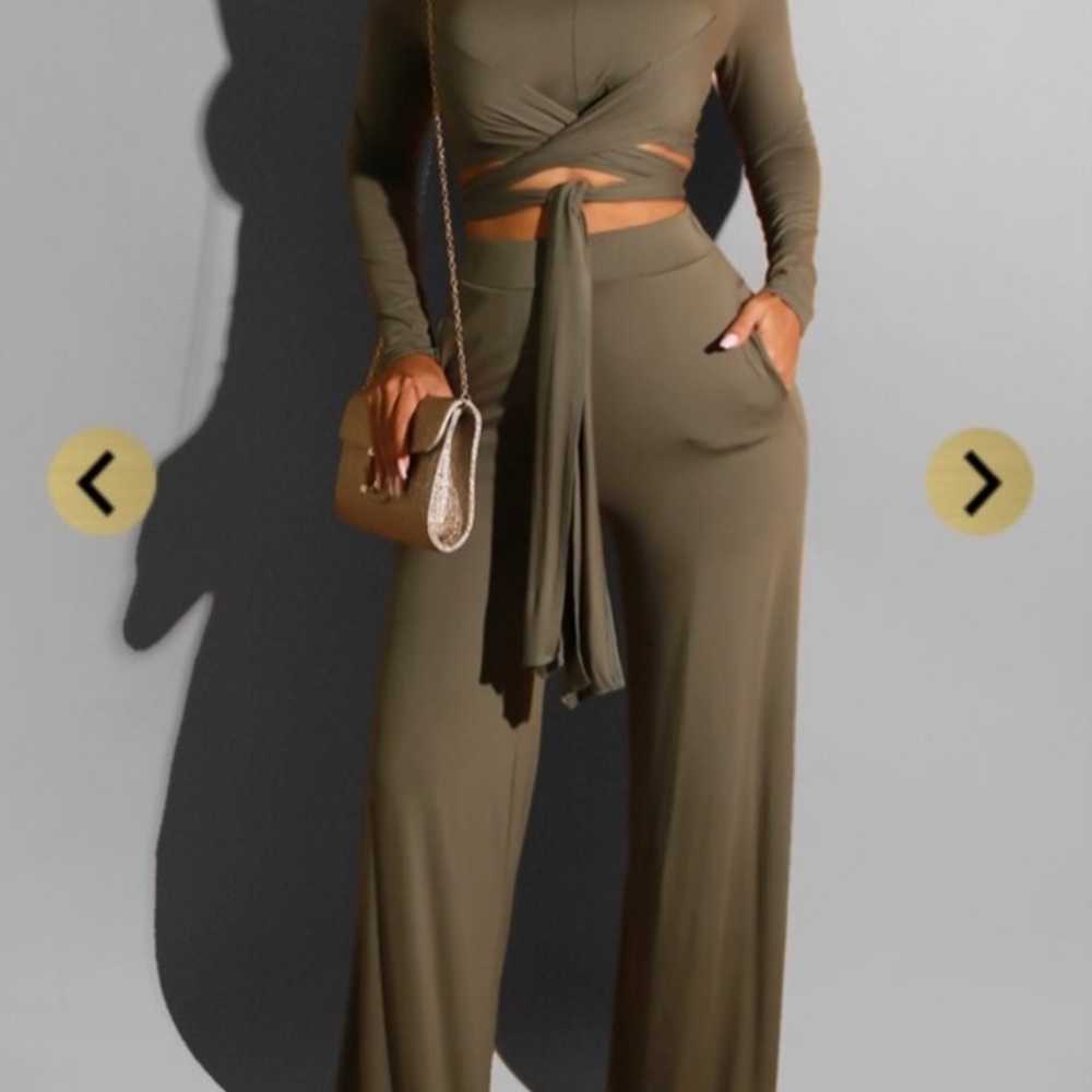 Olive green two piece pants set - image 1