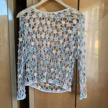 Valenti Open Crochet Beaded Granny Square Top S/M… - image 1