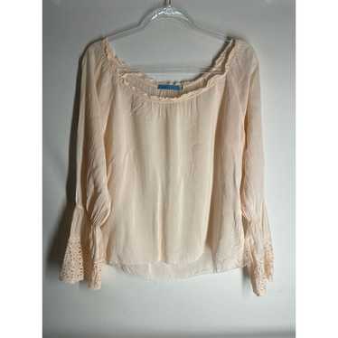 Johnny Was Off Shoulder Cream Sheer Blouse Lace C… - image 1