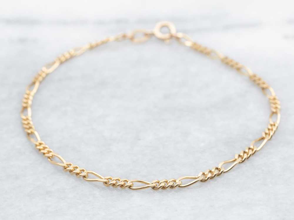 Yellow Gold Figaro Chain Bracelet with Spring Rin… - image 1