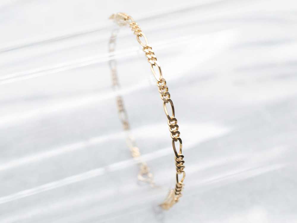 Yellow Gold Figaro Chain Bracelet with Spring Rin… - image 3