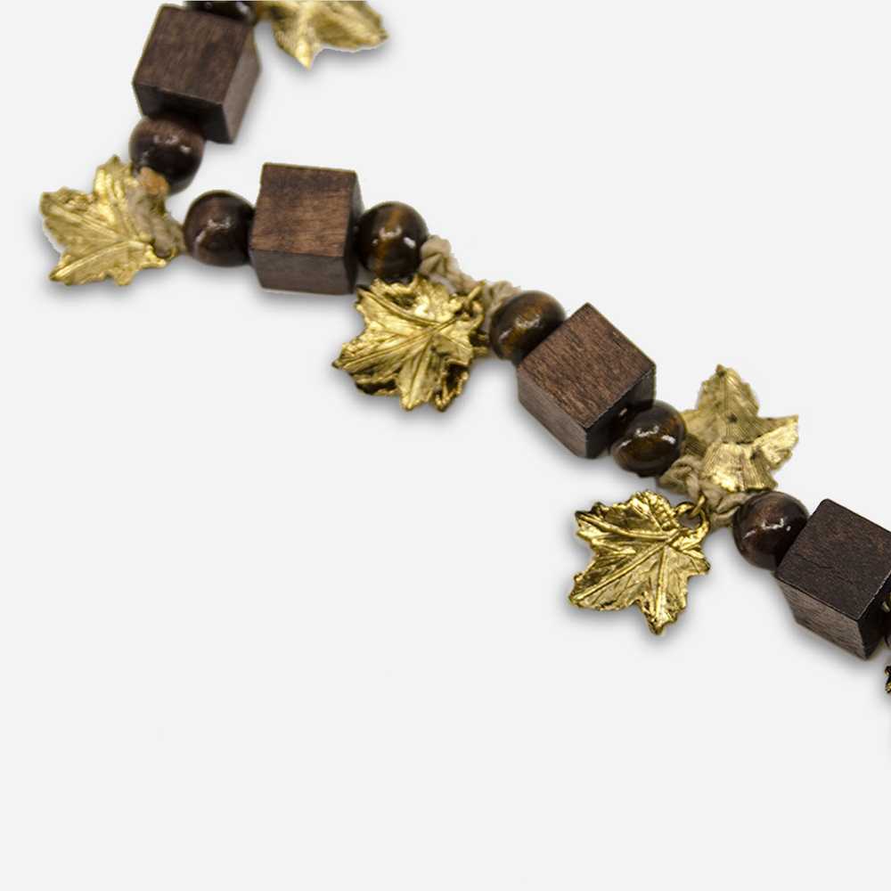 YSL Wooden Bead Necklace, Gilt Gold Leaves, Yves … - image 3