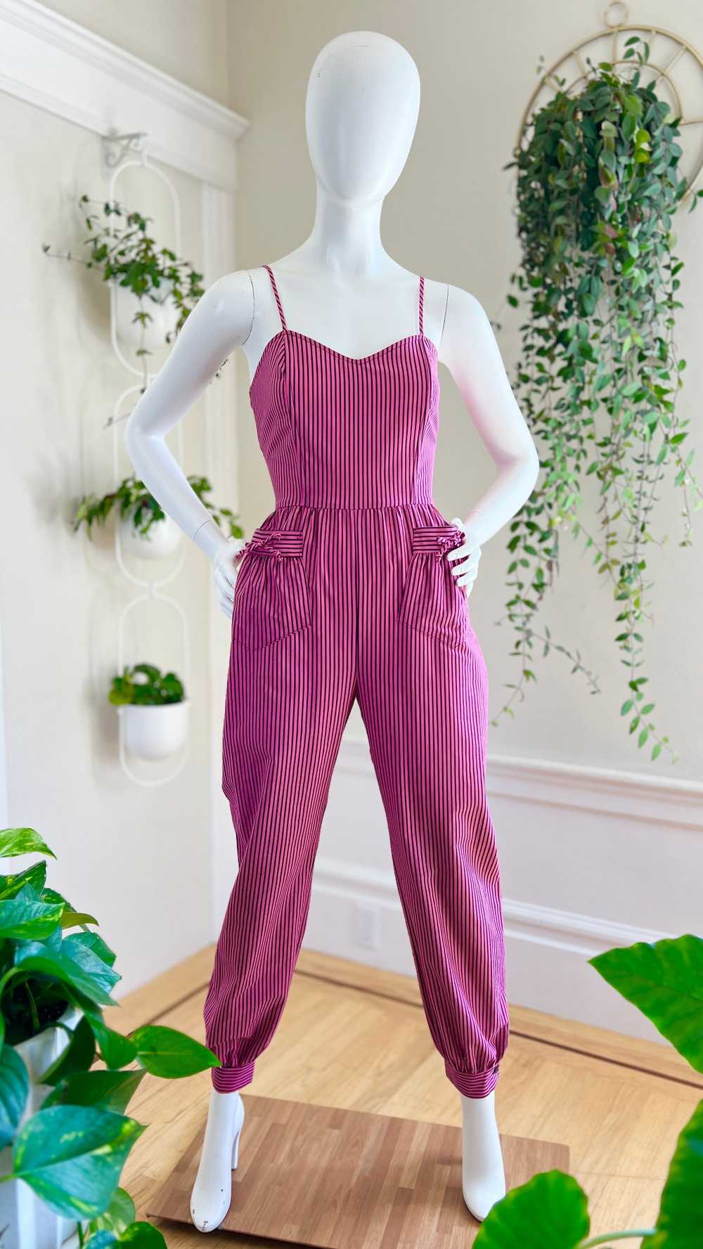 1970s Striped Sweetheart Jumpsuit | x-small/small - image 1