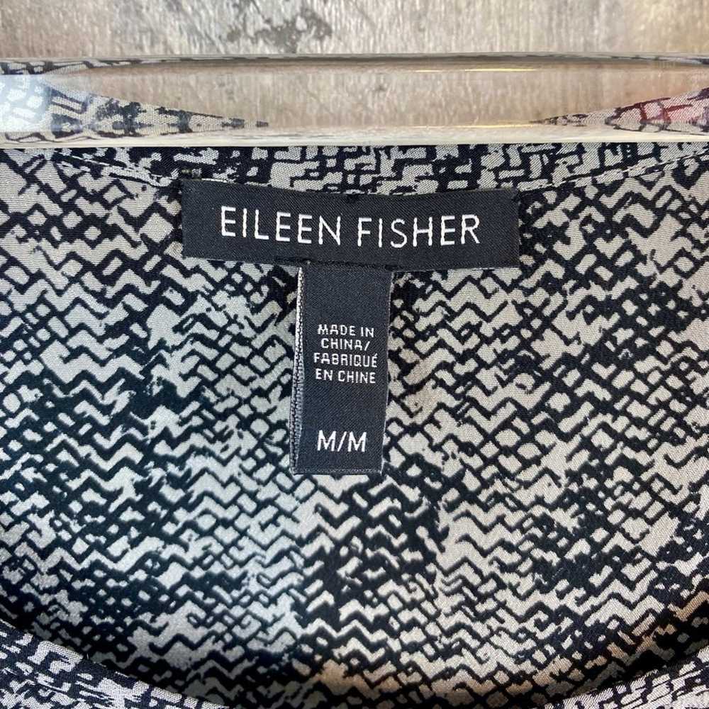 Eileen Fisher Geometric Print Silk Scoop Neck Tan… - image 5