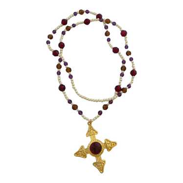 Large Beaded Cross Necklace - image 1