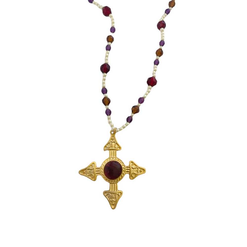 Large Beaded Cross Necklace - image 2