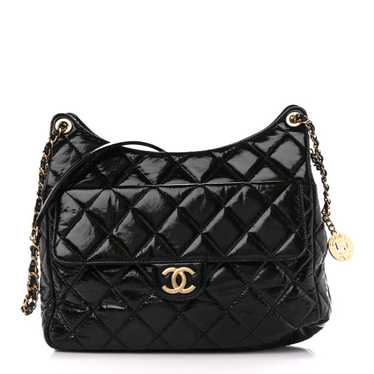 CHANEL Shiny Crumpled Calfskin Quilted Wavy CC Hob