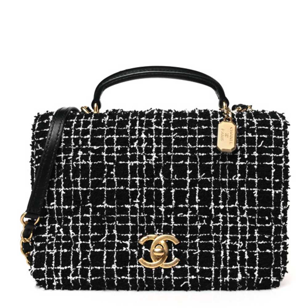 CHANEL Tweed Quilted Top Handle Rectangular Flap … - image 1