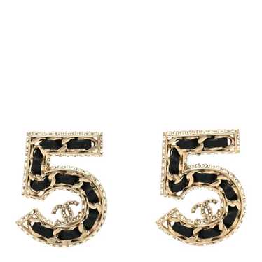 CHANEL Crystal Lambskin Chain CC No 5 Earrings Go… - image 1
