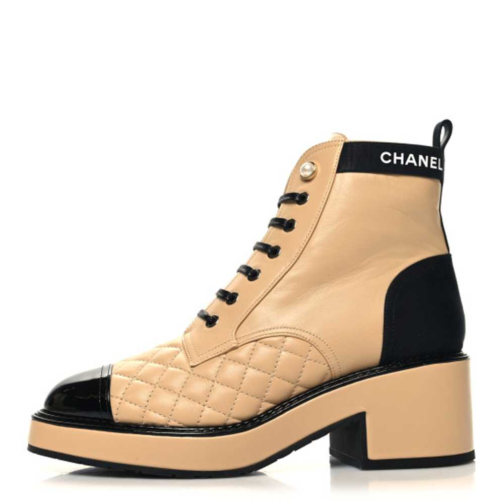 CHANEL Lambskin Patent Calfskin Quilted Lace Up B… - image 1