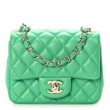 CHANEL Lambskin Quilted Mini Square Flap Green