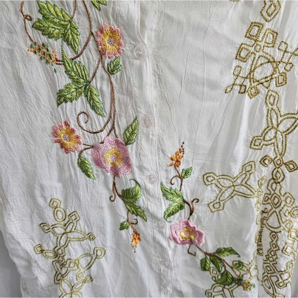 Johnny Was White Floral Embroidered Sheer Longsle… - image 2