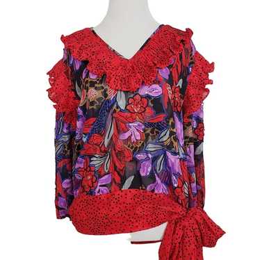 Vintage Diane Freis Georgette Blouse Floral Ruffl… - image 1