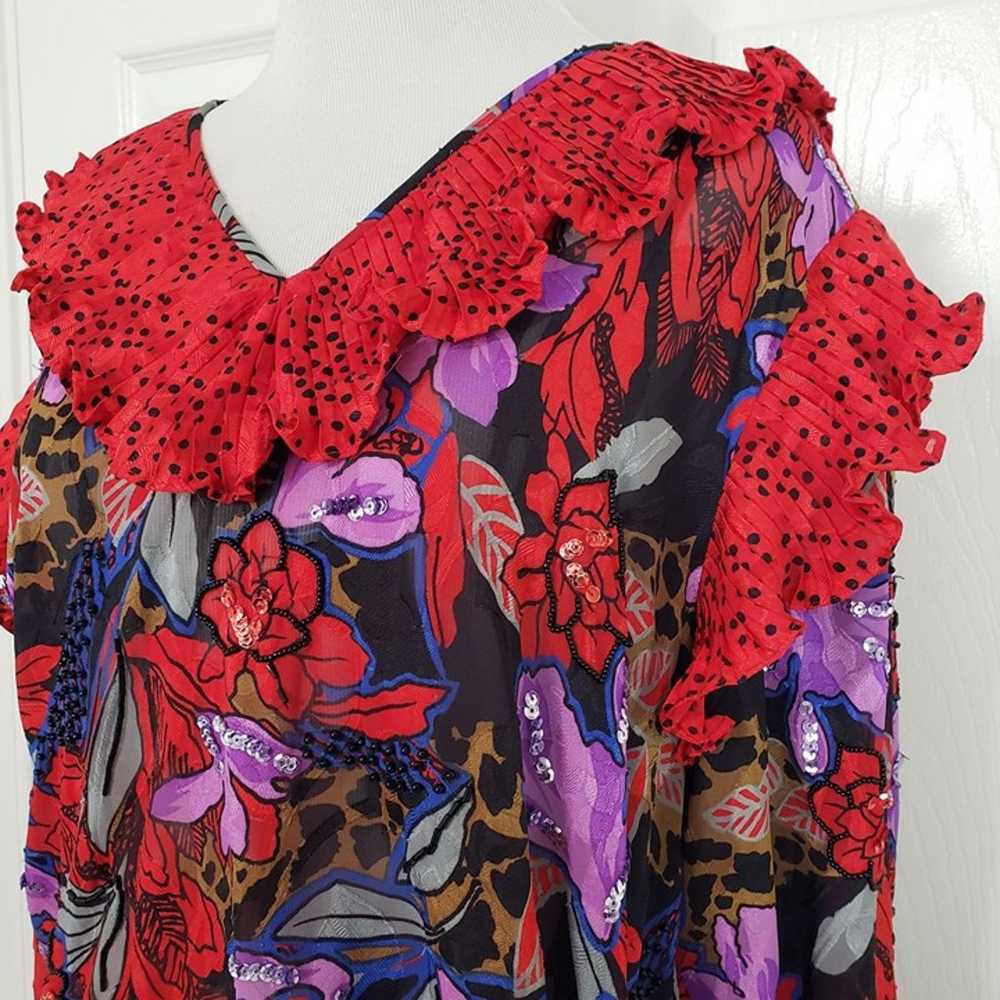 Vintage Diane Freis Georgette Blouse Floral Ruffl… - image 2