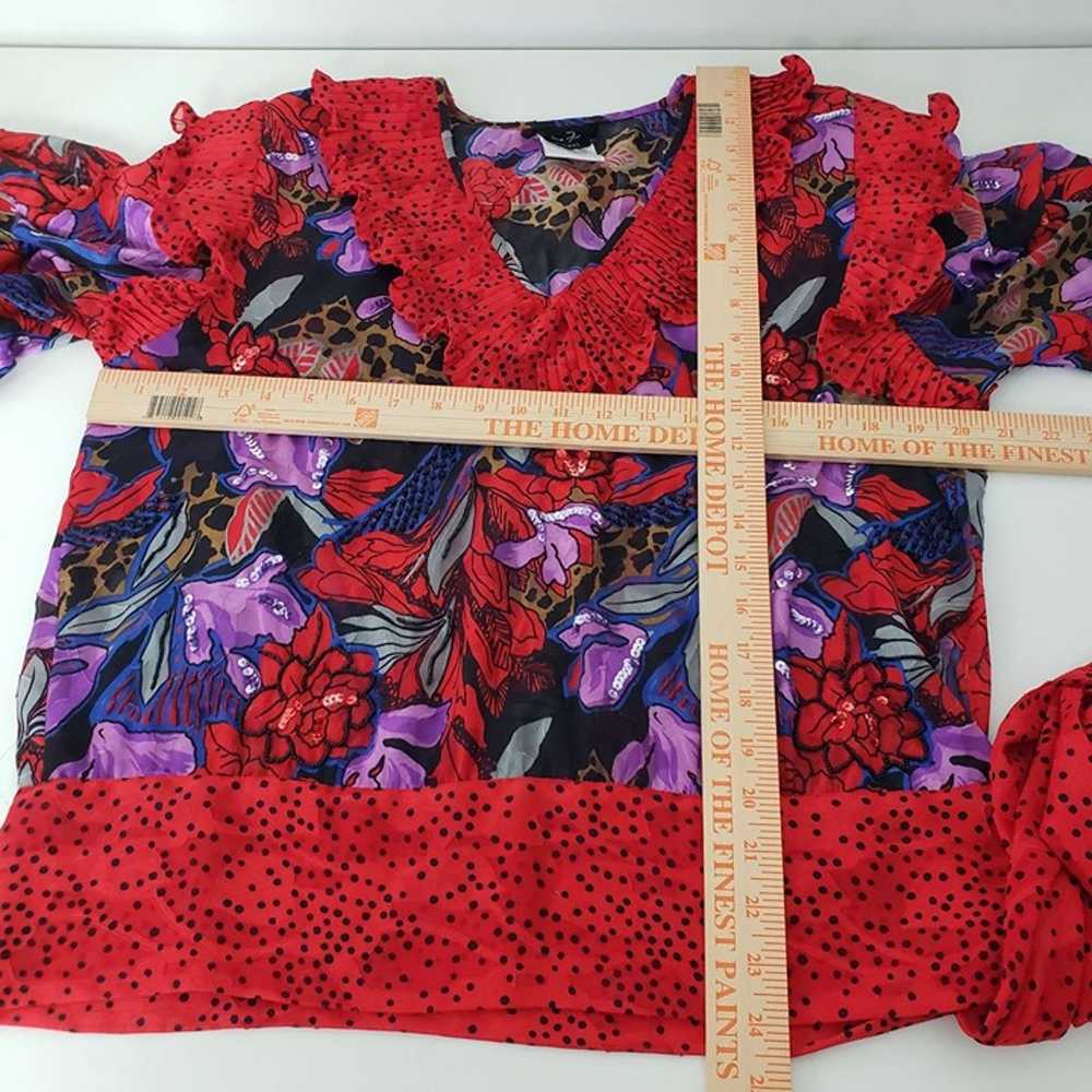 Vintage Diane Freis Georgette Blouse Floral Ruffl… - image 9