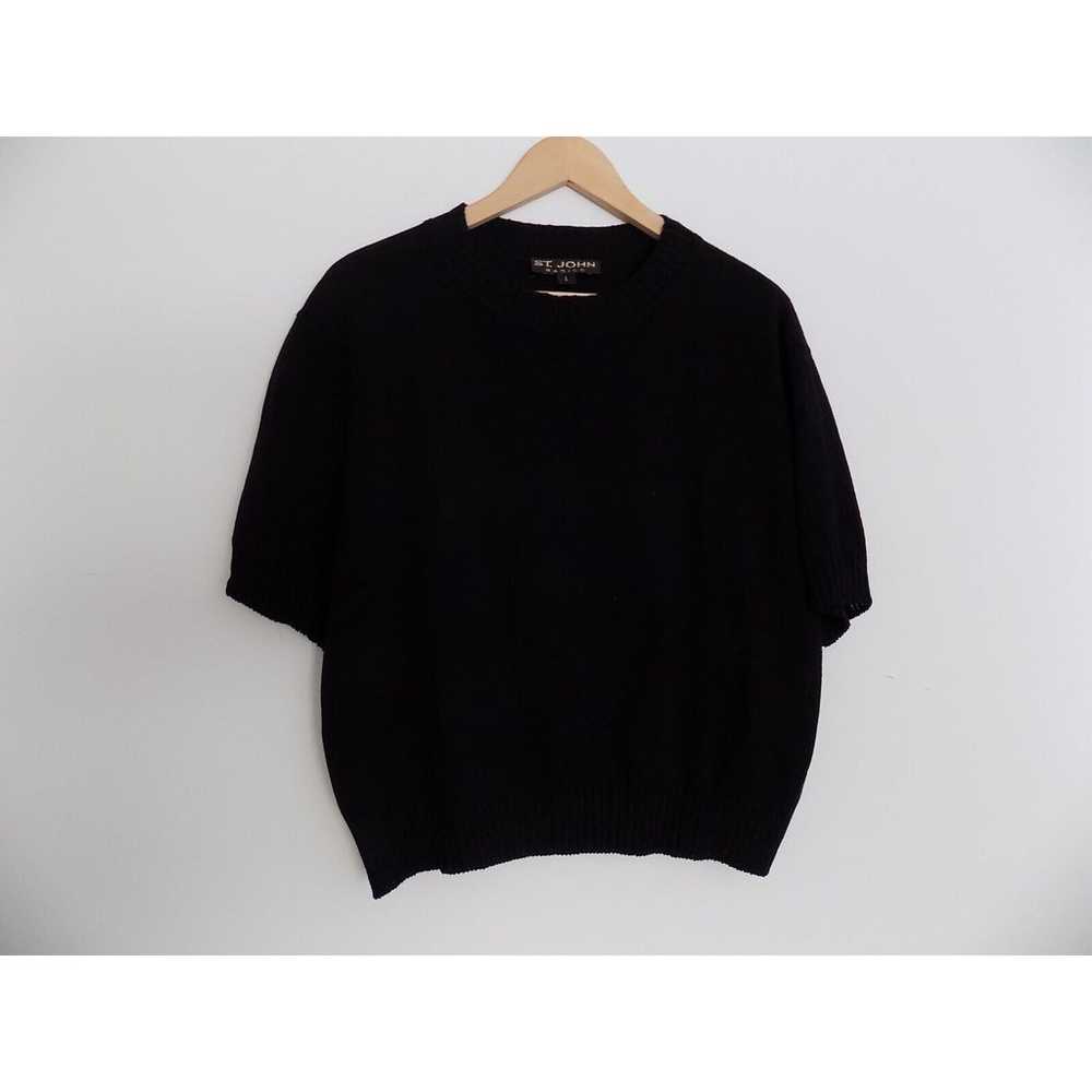 St John Basics black knit top size Large short sl… - image 2