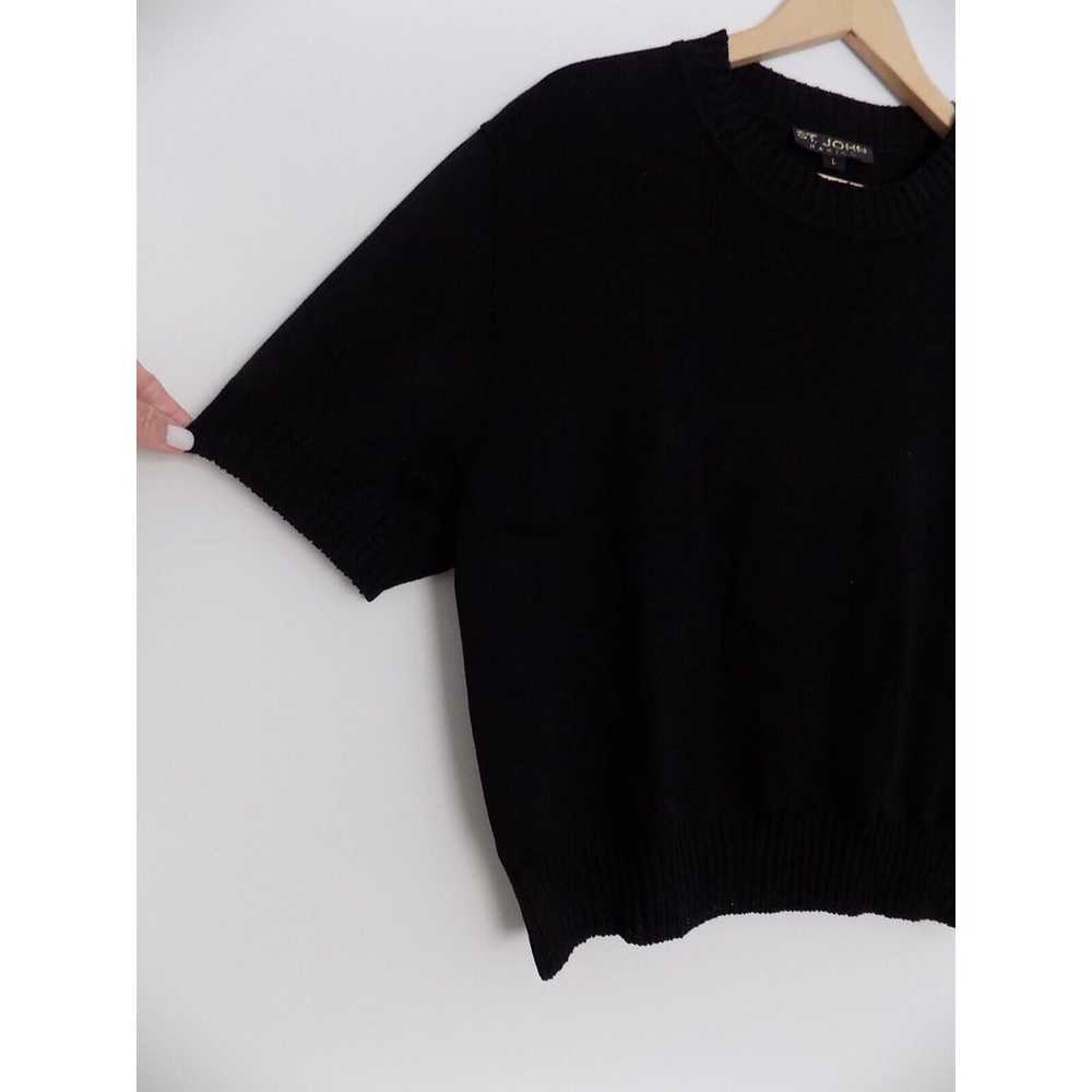 St John Basics black knit top size Large short sl… - image 3