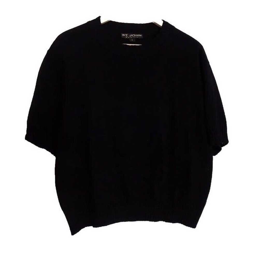 St John Basics black knit top size Large short sl… - image 6