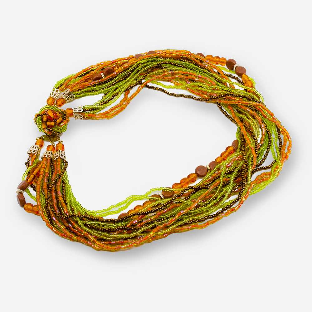 1950s Glass Torsade Necklace, Orange, Green & Amb… - image 1