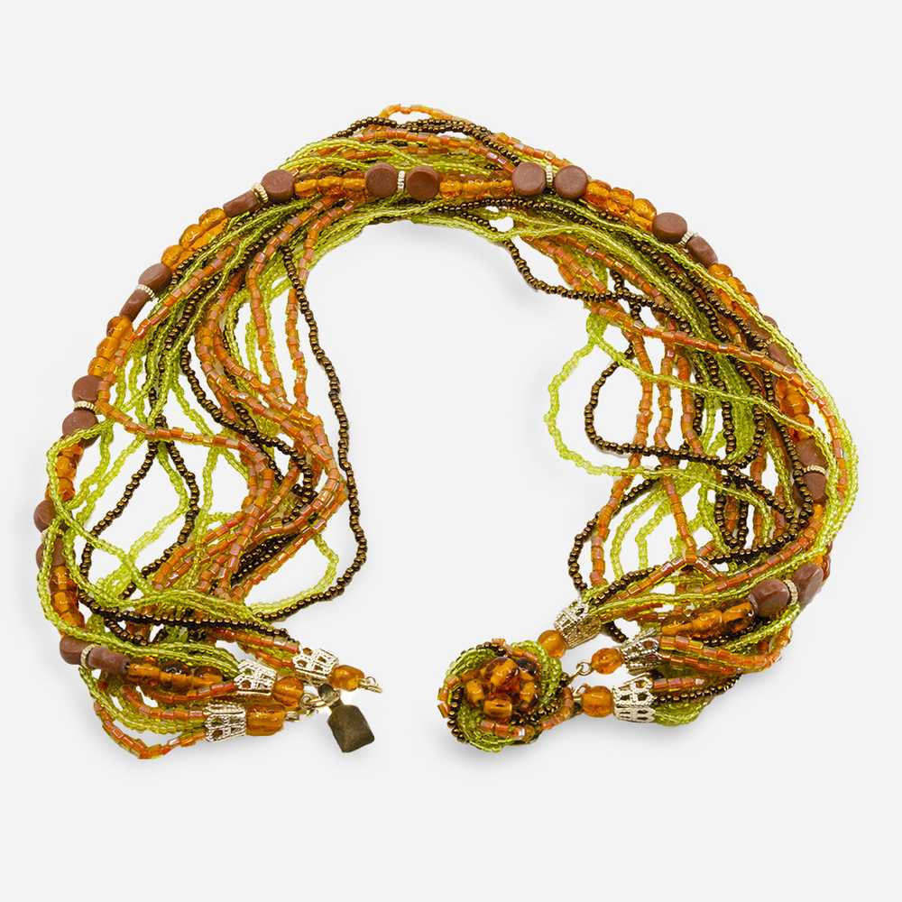 1950s Glass Torsade Necklace, Orange, Green & Amb… - image 4