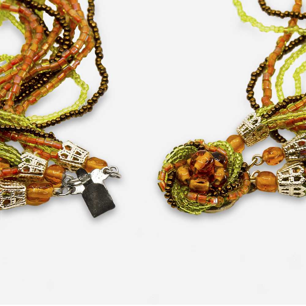 1950s Glass Torsade Necklace, Orange, Green & Amb… - image 5