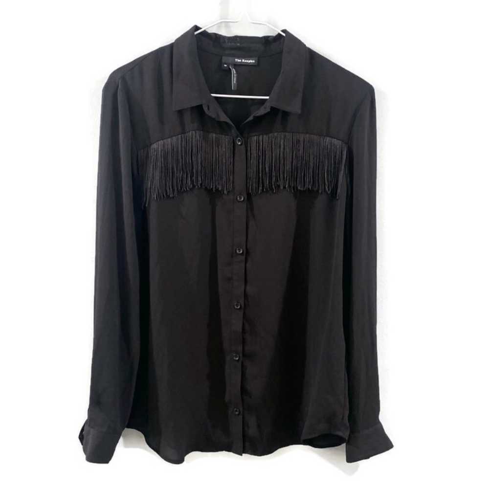 The Kooples Fringe Crepe Shirt - Black M - image 1