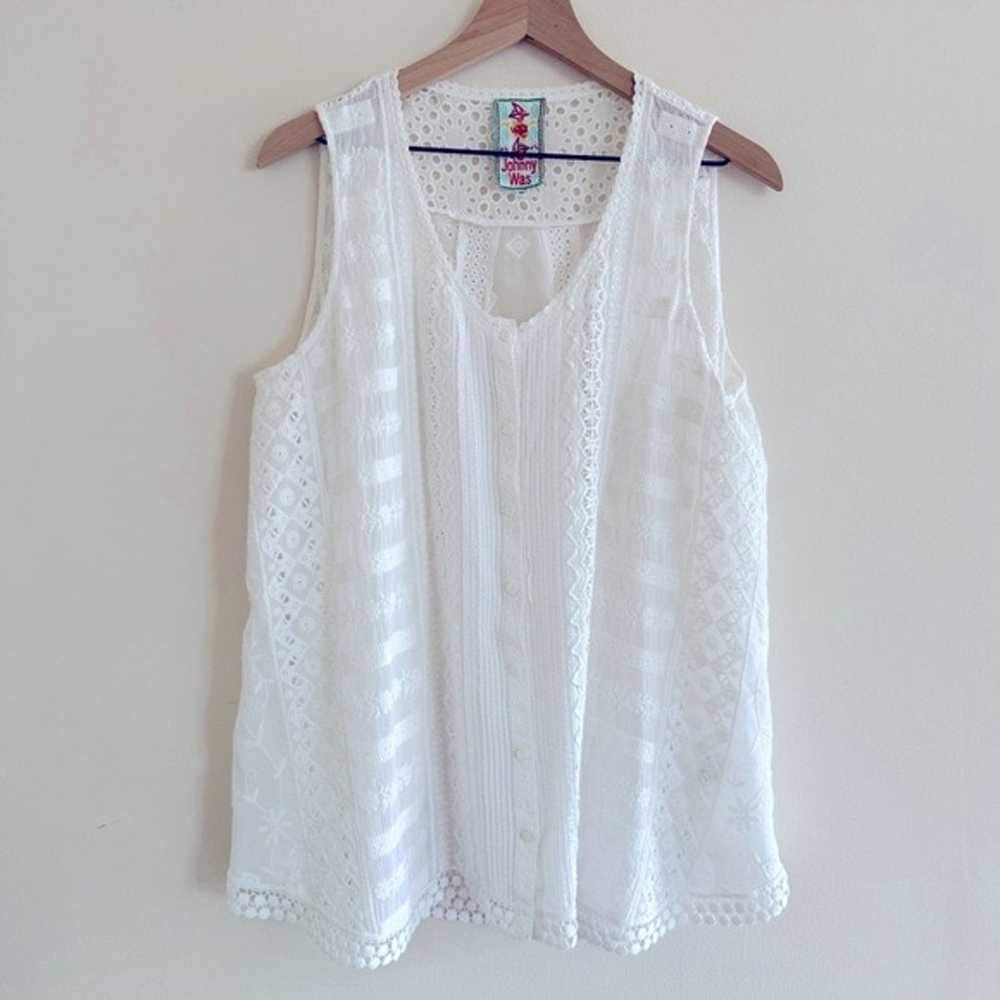 Johnny Was White Embroidery Tunic Size M - image 1