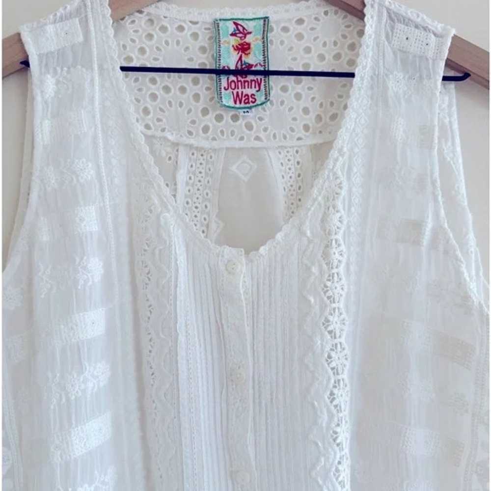 Johnny Was White Embroidery Tunic Size M - image 2