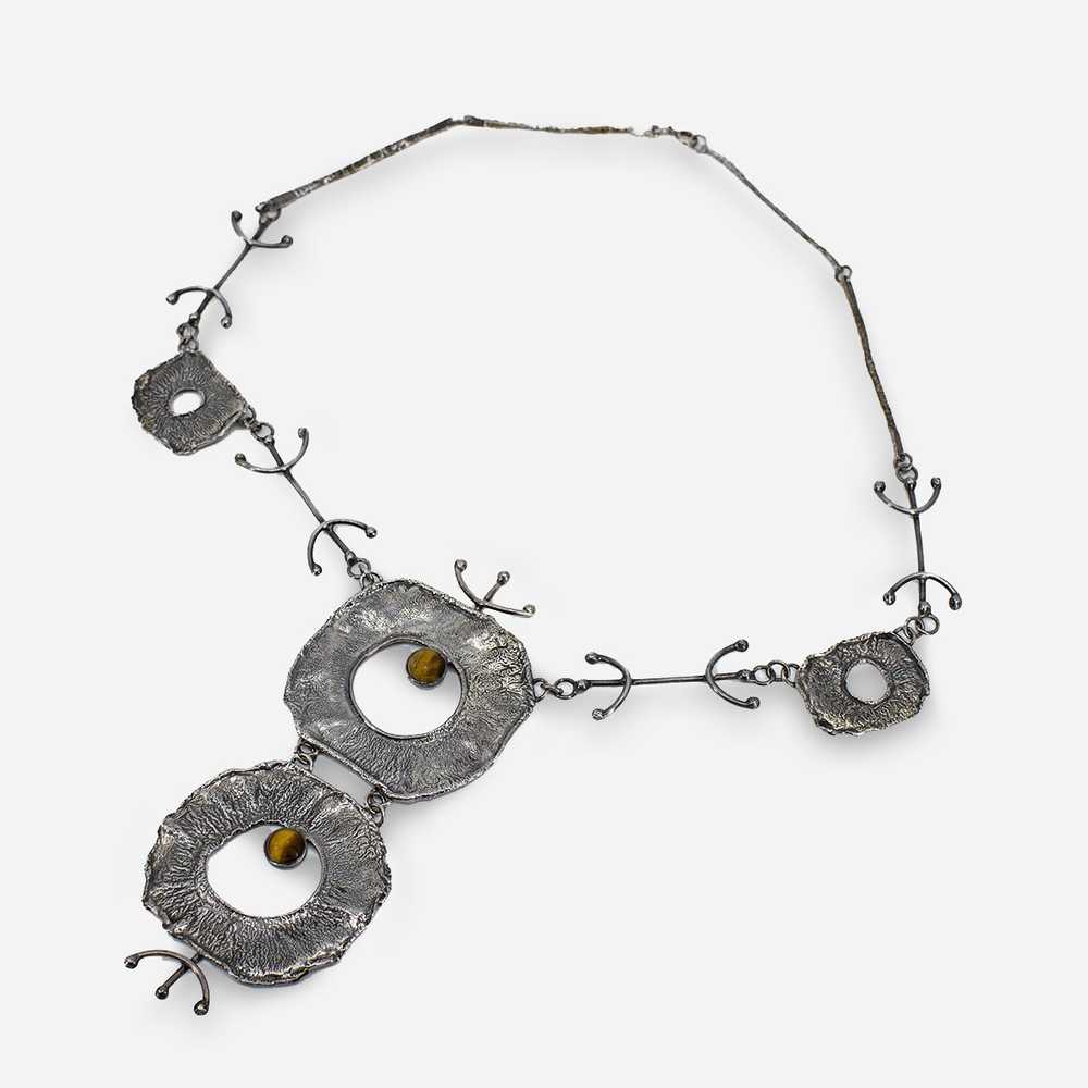 Sterling Silver Modernist Necklace, Tiger’s Eye C… - image 1