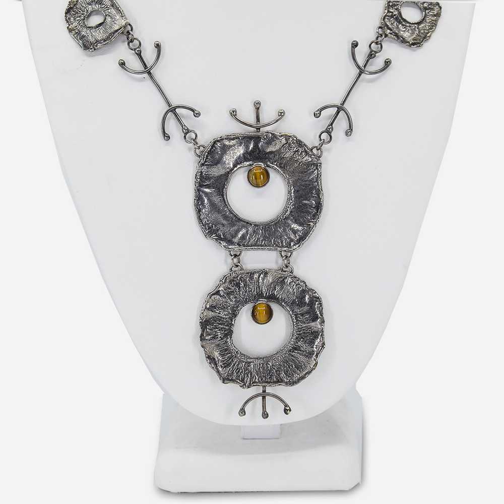 Sterling Silver Modernist Necklace, Tiger’s Eye C… - image 3