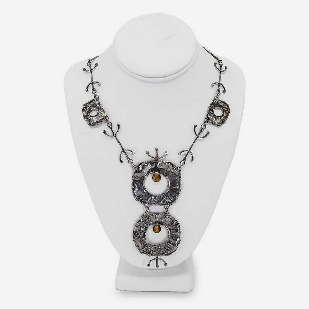 Sterling Silver Modernist Necklace, Tiger’s Eye C… - image 4