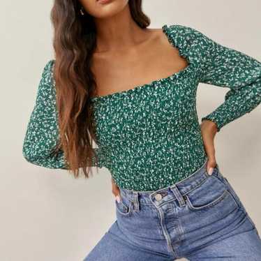 Reformation green floral smocked pinto top