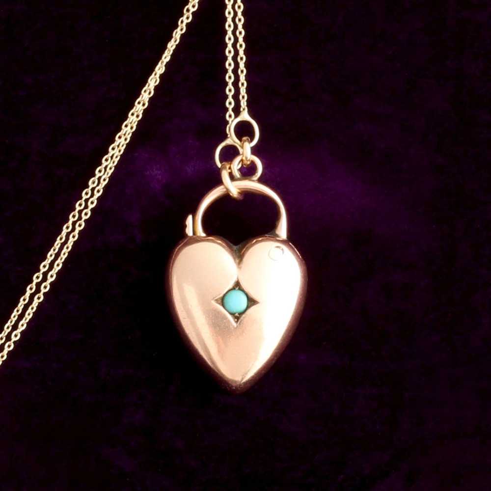 Victorian Turquoise Heart Padlock Necklace - image 1