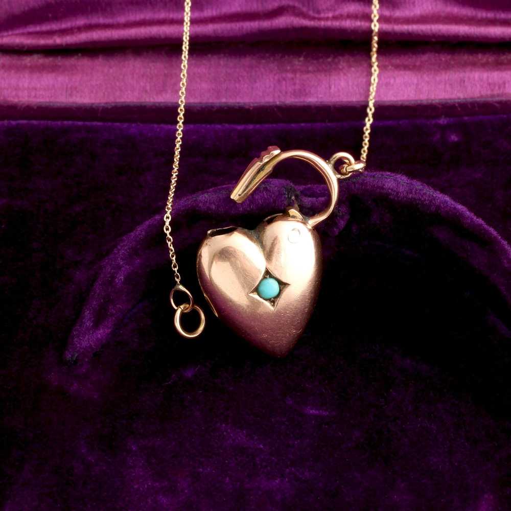 Victorian Turquoise Heart Padlock Necklace - image 2