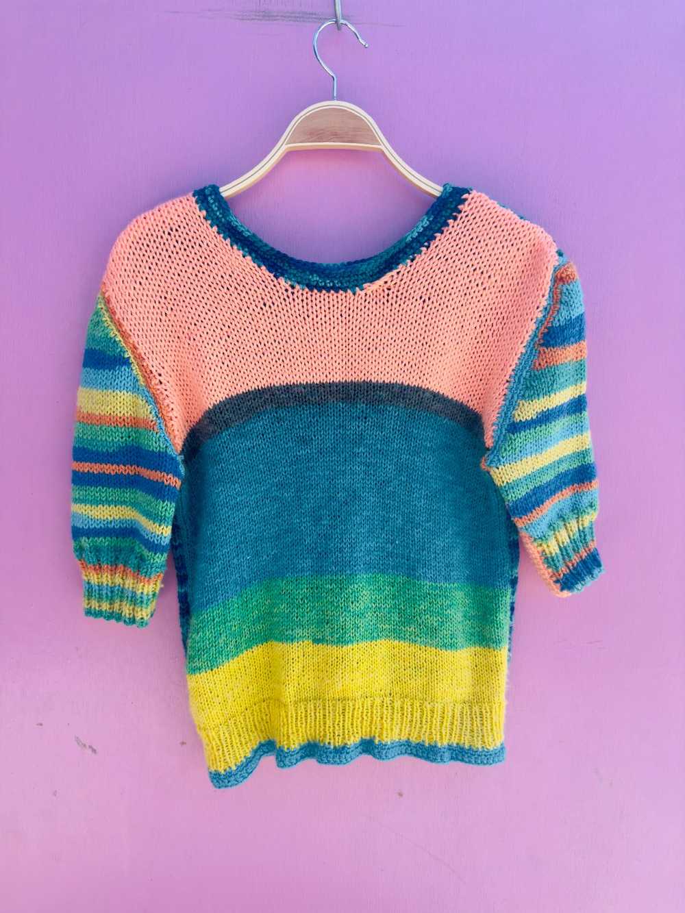 COLORFUL KNIT CROP SLEEVE SWEATER - image 1