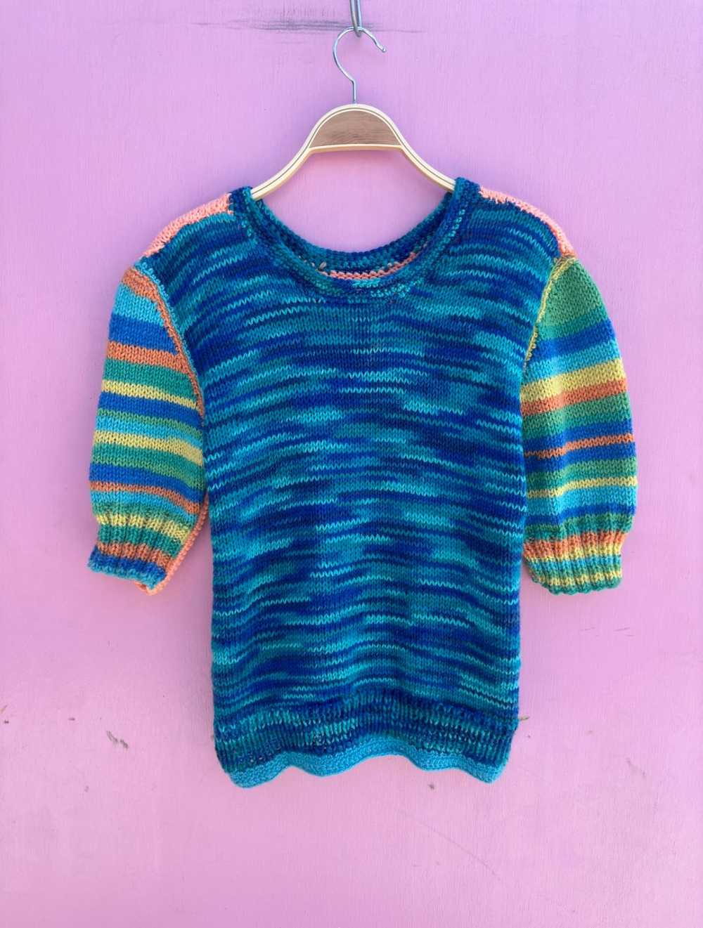 COLORFUL KNIT CROP SLEEVE SWEATER - image 3