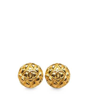 Chanel Gold Quilted Clip-On Chanel Earrings - image 1