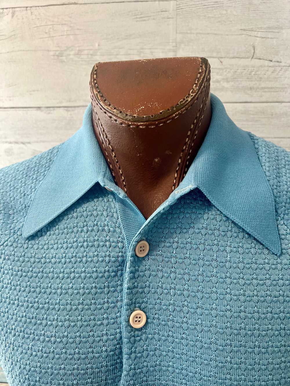 60’s Light Blue Texture Trim Short Sleeve Knit By… - image 3