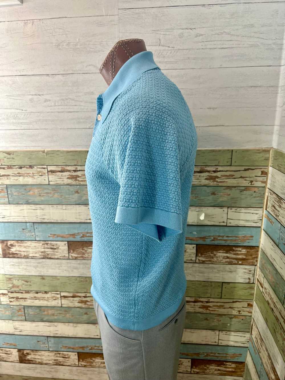 60’s Light Blue Texture Trim Short Sleeve Knit By… - image 6