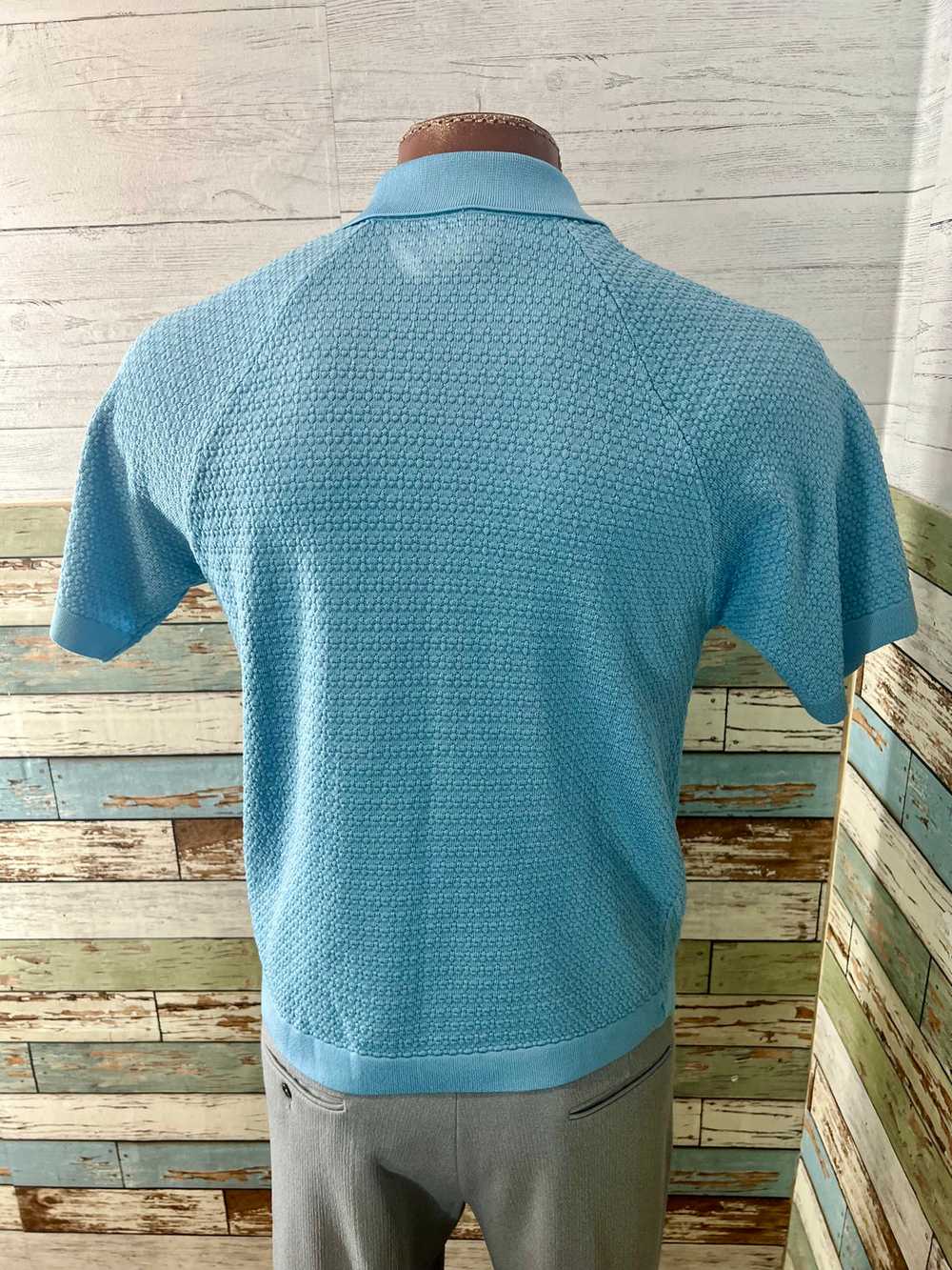 60’s Light Blue Texture Trim Short Sleeve Knit By… - image 7