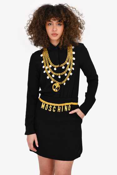 Moschino Couture Black Silk Graphic Printed Shirt 