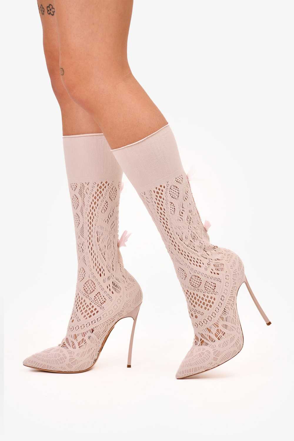 Casadei Pink Ribbon Detailed Sock Style Ankle Boo… - image 2
